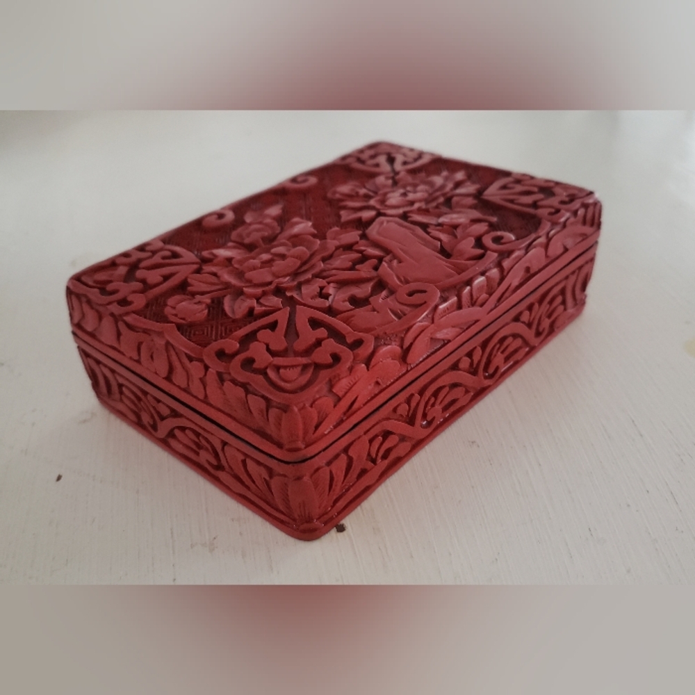 Vintage Cinnabar Box, Used, Red - Picture 2 of 8